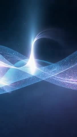 Shifting Double-Helix Light Ribbons Pulsing with Upward Flare Beam Vertical Video