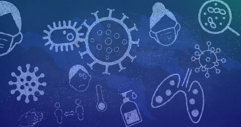 COVID-19 Protection Illustration with Pandemic Icons and DNA