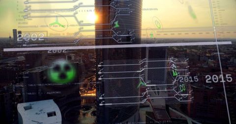 Innovative Glass Skyscraper Highlights Urban Landscape at Sunset