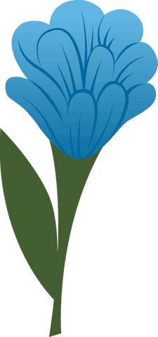 Vector blue flower with gradient petals and transparent green stem