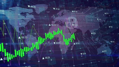 Global Financial Market Analysis with Data Visuals Overlay
