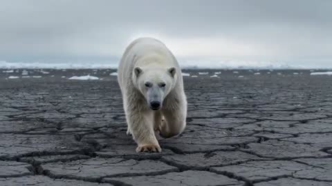 Polar Bear Walking on Muddy Arctic Landscape