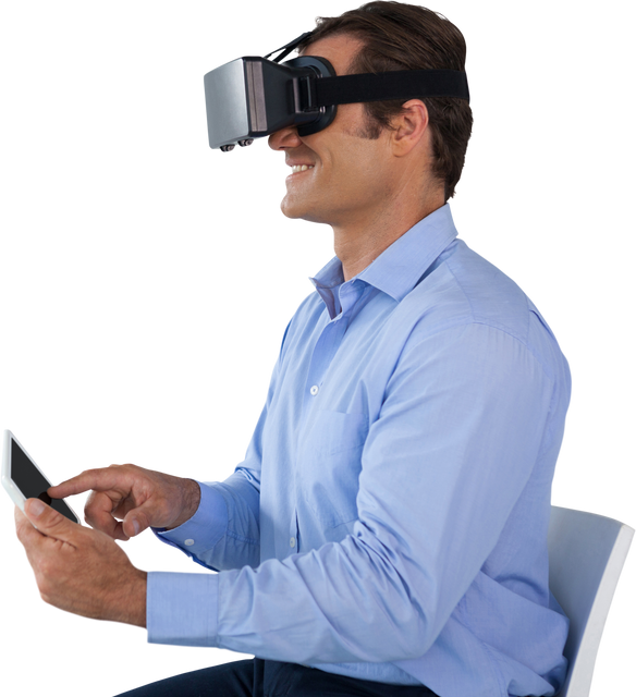 Businessman Engaging Digital Tablet with VR Glasses Transparent Background - Download Free Stock Videos Pikwizard.com