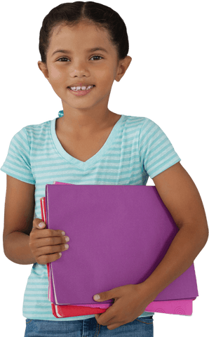 smiling girl holding colorful files on transparent background - Download Free Stock Videos Pikwizard.com
