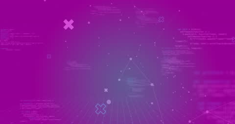 Data Processing Animation with Network Connections on Pink Background