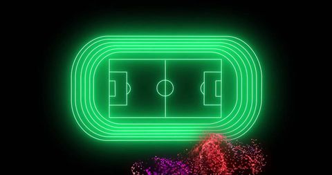 Neon Football Stadium with Moving Network Particles