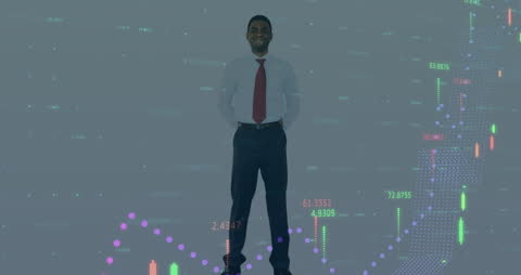 Confident Businessman with Financial Data Background