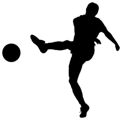 Transparent Silhouette of Footballer Kicking Soccer Ball