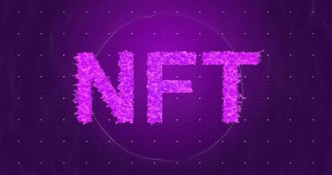Glowing nft text with violet digital background