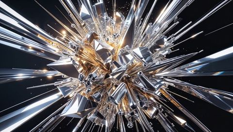 Abstract futuristic metallic sculpture with crazy geometry radiating light