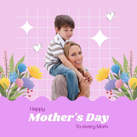 Mother's day celebration with smiling mother carrying son