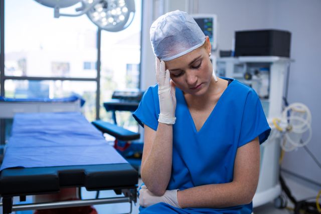 Stressed Nurse Sitting in Operating Room - Download Free Stock Photos Pikwizard.com