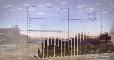 Financial Data Visualization with Cityscape Background - Download Free Stock Images Pikwizard.com