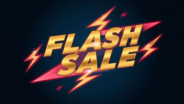 Flash sale gold 3d neon lightning banner for ecommerce promotion limited time offer