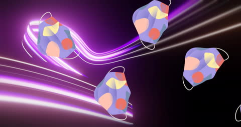 Abstract Face Masks with Neon Light Trails Background