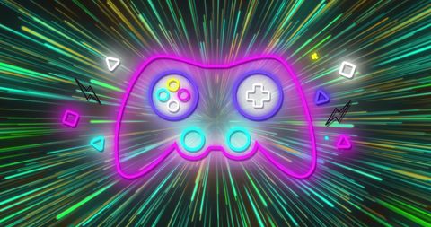 Neon Game Controller Amidst Explosive Light Streaks - Download Free Stock Images Pikwizard.com