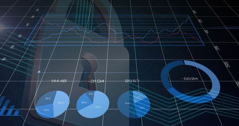 Cybersecurity Data Analytics Interface with Graphs and Padlock
