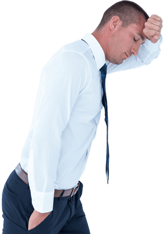 Transparent Businessman in Stressful Thought Leaning on Wall