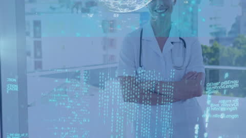 Female Doctor with Digital Data Overlay in Modern Healthcare Concept