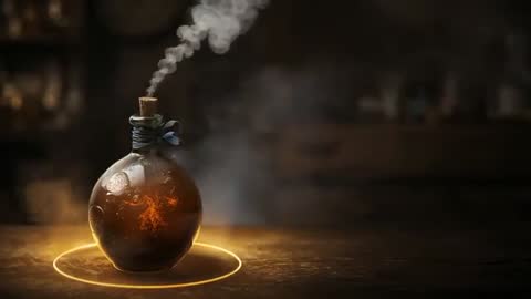 Mystical Glowing Potion Flask in Alchemist's Lab