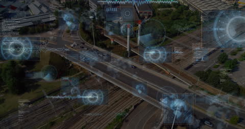 Futuristic Data Visualization Over City Road Infrastructure