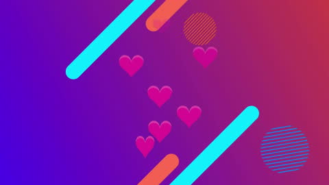 Animated Hearts and Abstract Shapes on Vibrant Background