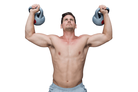Caucasian Shirtless Man Lifting Weights on Transparent Background