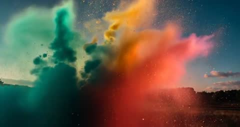Dazzling Explosion of Colorful Powders in Open Field