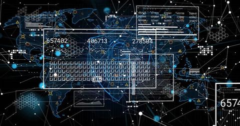 Futuristic Digital Interface with Global Network and Data Elements
