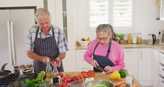 Happy Diverse Senior Couple Cooking Together in Modern Kitchen - Download Free Stock Images Pikwizard.com