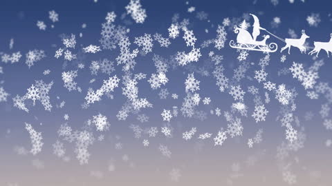 Winter Landscape with Santa on Sleigh and Falling Snowflakes