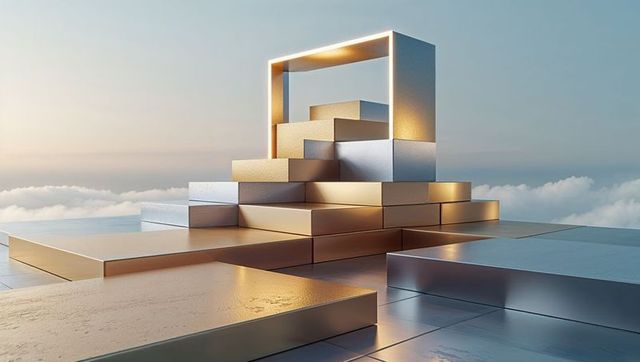 Abstract Futuristic Metallic Art Installation in Sky