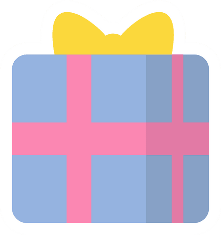 Transparent gift box icon with pink ribbon and yellow bow
