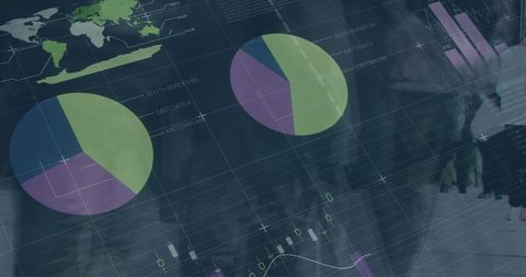 Global business data visualization overlay on professionals