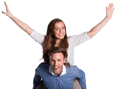 Joyful Couple Piggyback Ride Isolated on Transparent Background