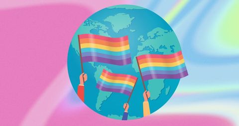 Global lgbt rights awareness with rainbow flags art