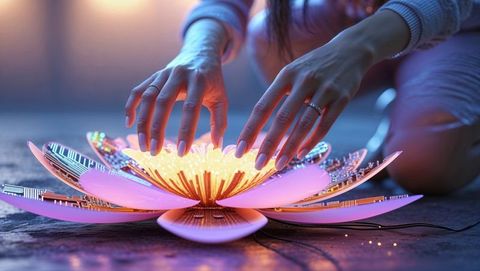 Elegant Touch of Futuristic Lotus Device in Ambient Light