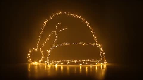 Pulsing Warm-White Fairy Lights Forming Santa Hat Outline on Glossy Floor Holiday Loop