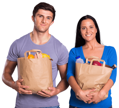 cheerful couple holding paper grocery bags with fresh produce transparent - Download Free Stock Videos Pikwizard.com
