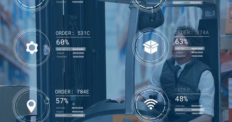 Warehouse Worker with Data Interface Overlay in Distribution Center - Download Free Stock Images Pikwizard.com