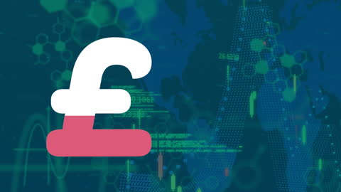 Animated Pound Symbol Fills Over Medical and Financial Data