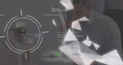 Futuristic Interface Overlay on Professional Using Laptop