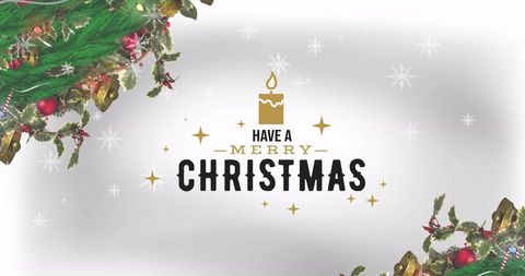 Festive Merry Christmas Greeting with Candle and Ornaments - Download Free Stock Images Pikwizard.com