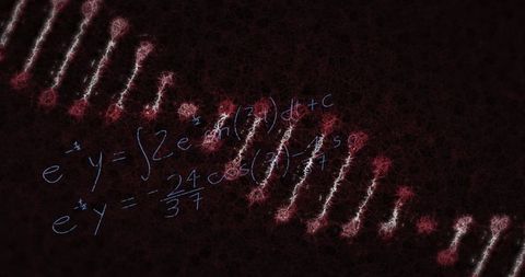 Rotating DNA with Mathematical Formulas on Dark Background
