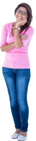 Transparent background full length portrait smiling woman