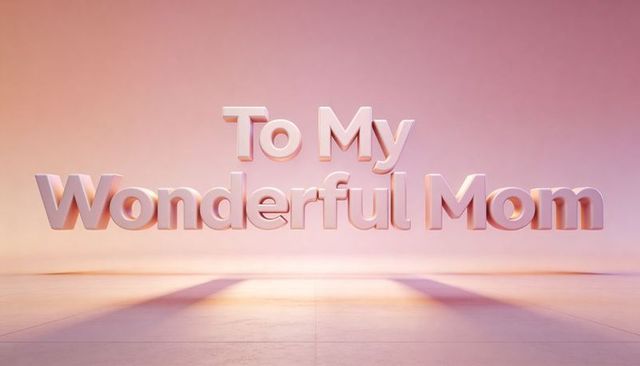 Floating glossy 3d typography saying to my wonderful mom in soft pink lighting minimalist