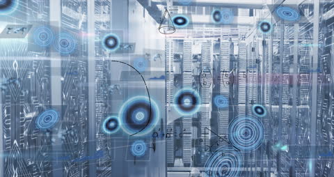 Mathematical Equations Overlay on Server Room Technology
