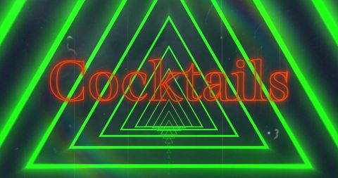 Neon cocktail text with geometric triangular tunnel