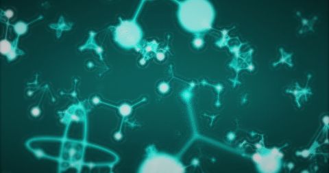 Glowing turquoise molecules on abstract background