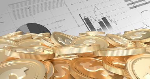 Pile of Gold Coins with Financial Charts in Background - Download Free Stock Images Pikwizard.com